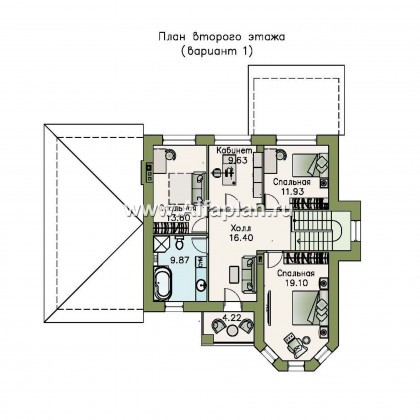 «Благополучие» - проект двухэтажного дома, с открытой планировкой, с эркером и с террасой, гараж на 1 авто - превью план дома