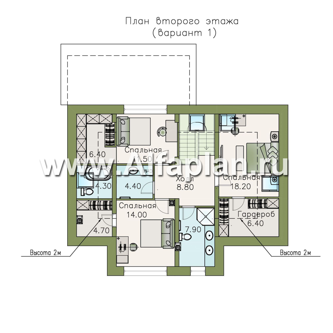 Проекты домов Альфаплан - «Кассиопея» - мансардный коттедж с 5-ю спальнями, или 4-е спальни + сауна - изображение плана проекта №3