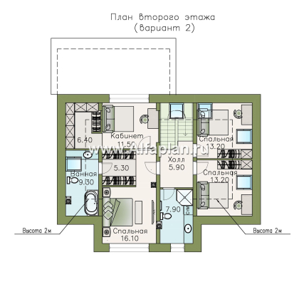 Проекты домов Альфаплан - «Кассиопея» - мансардный коттедж с 5-ю спальнями, или 4-е спальни + сауна - превью плана проекта №4