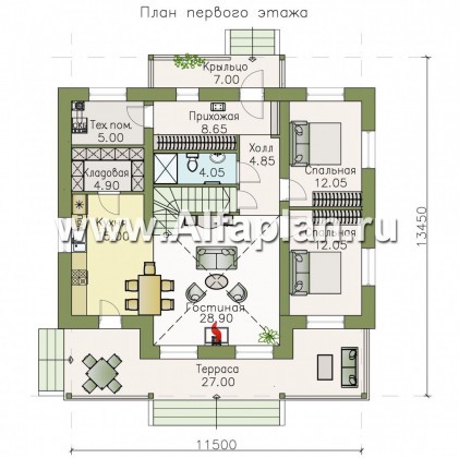 Проекты домов Альфаплан - «Моризо» - шале с двусветной гостиной - превью плана проекта №1
