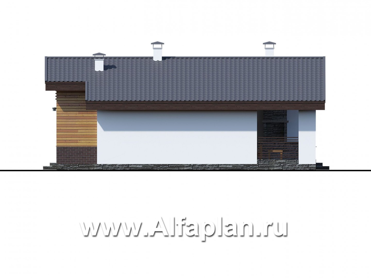 Проекты домов Альфаплан - «Альфа» - небольшой каркасный коттедж с двумя спальнями - изображение фасада №2