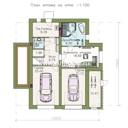 «Светлые времена» - проект трехэтажного дома из кирпича, с сауной и гаражом на 2 авто в цоколе, угловая терраса с панорамным остеклением - превью план дома