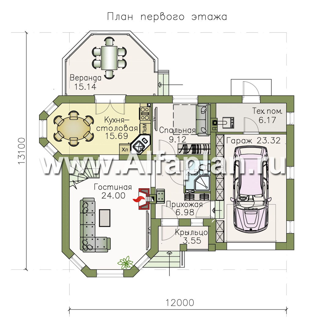 Изображение плана проекта «Душечка» - проект дома с мансардой из газоблоков, в русском стиле, с гаражом №1