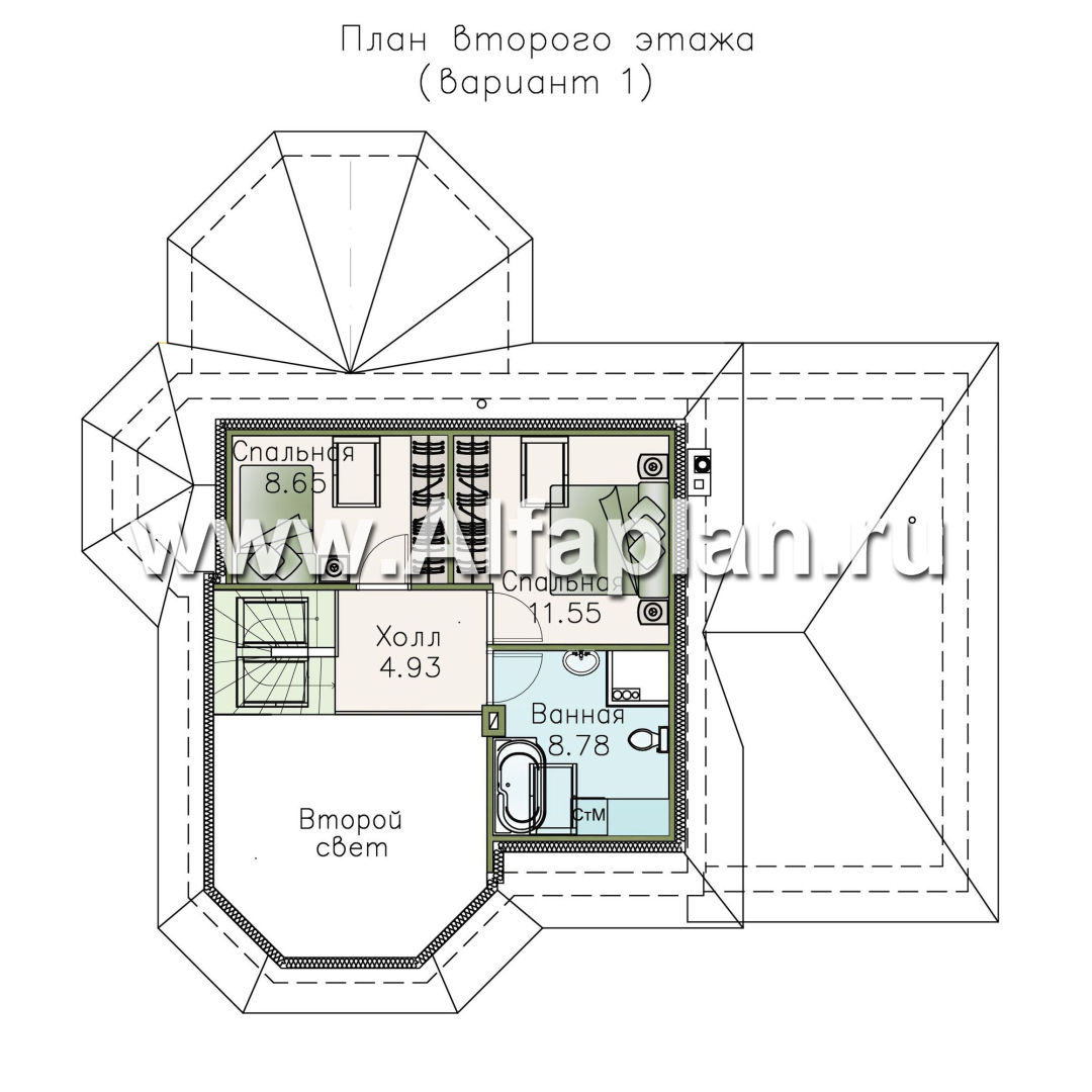 Изображение плана проекта «Душечка» - проект дома с мансардой из газоблоков, в русском стиле, с гаражом №2