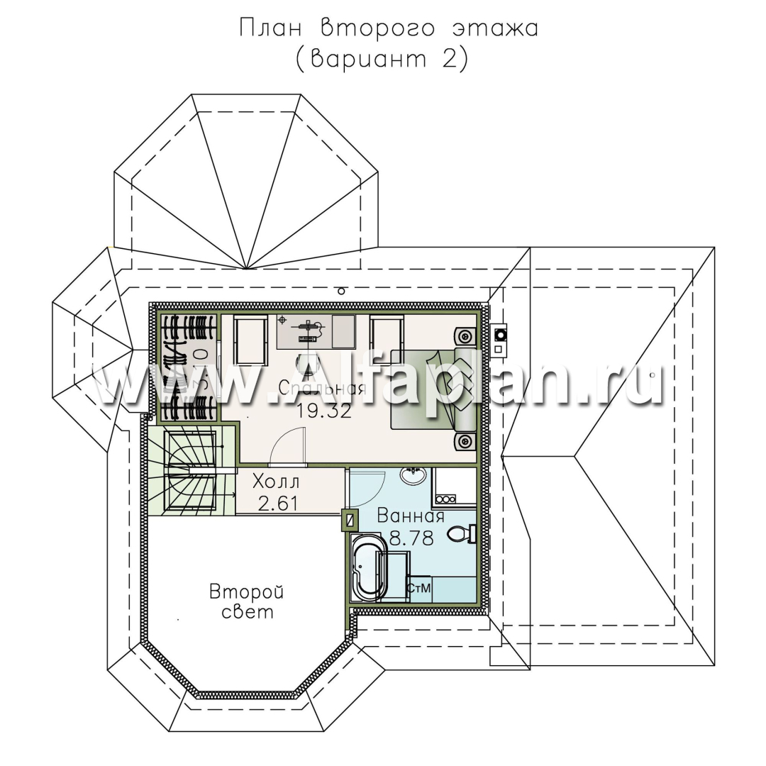 Изображение плана проекта «Душечка» - проект дома с мансардой из газоблоков, в русском стиле, с гаражом №3