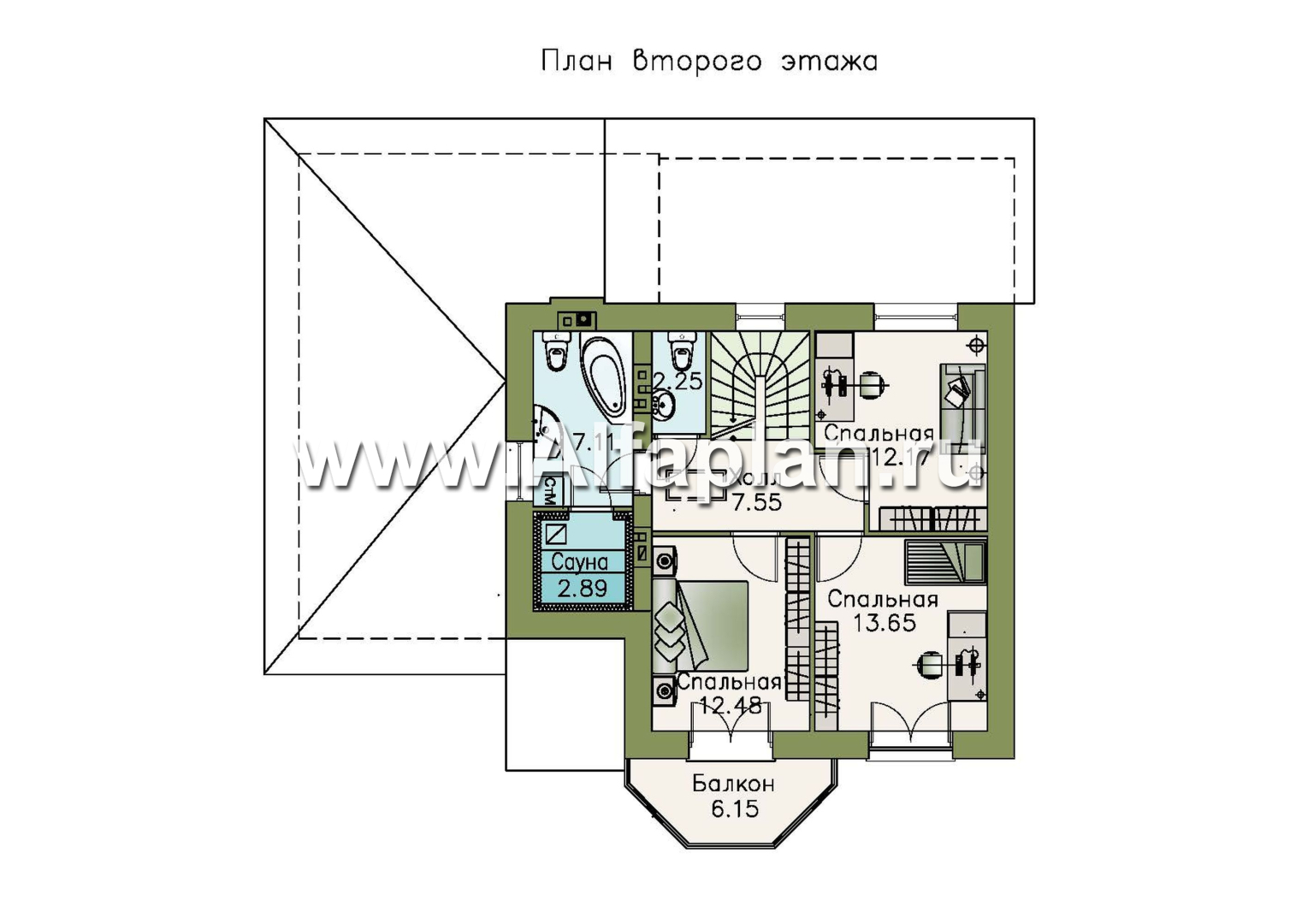 Изображение плана проекта Проект двухэтажного дома из газобетона «Шевалье» с террасой, с гаражом и с эркером №2