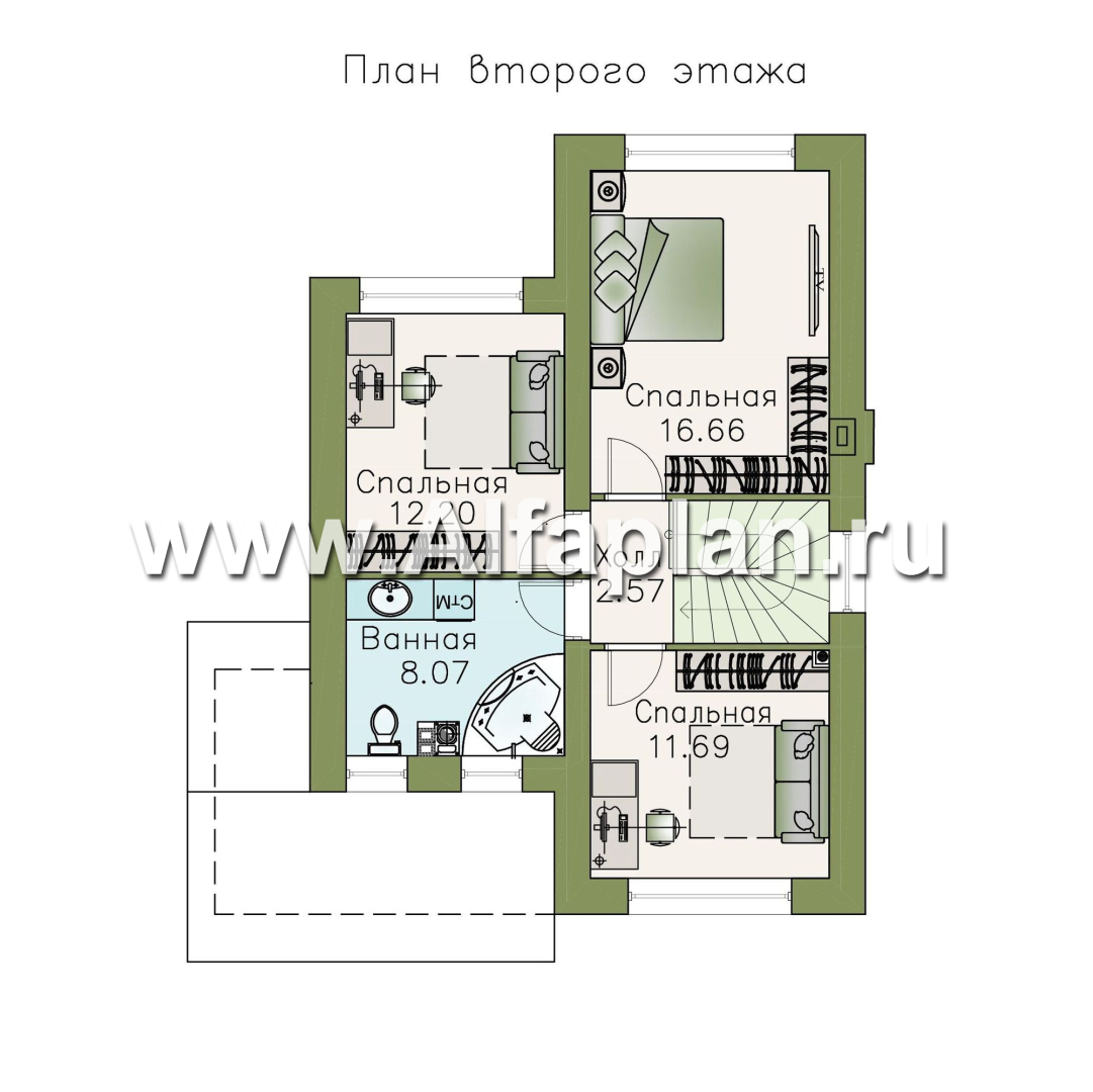Изображение плана проекта «Каюткомпания» - проект двухэтажного дома для небольшой семьи, 3 спальни №2