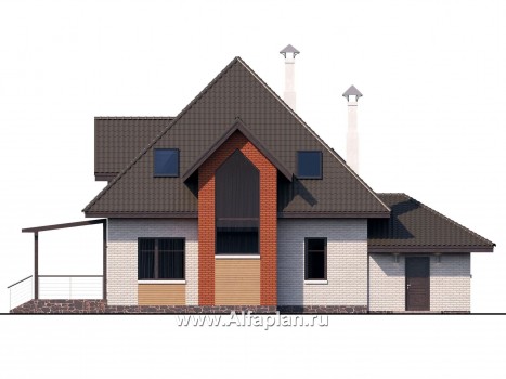 «Арктур» - проект дома с мансардой, из газобетона, с сауной и с террасой, с гаражом, современный стиль - превью фасада дома