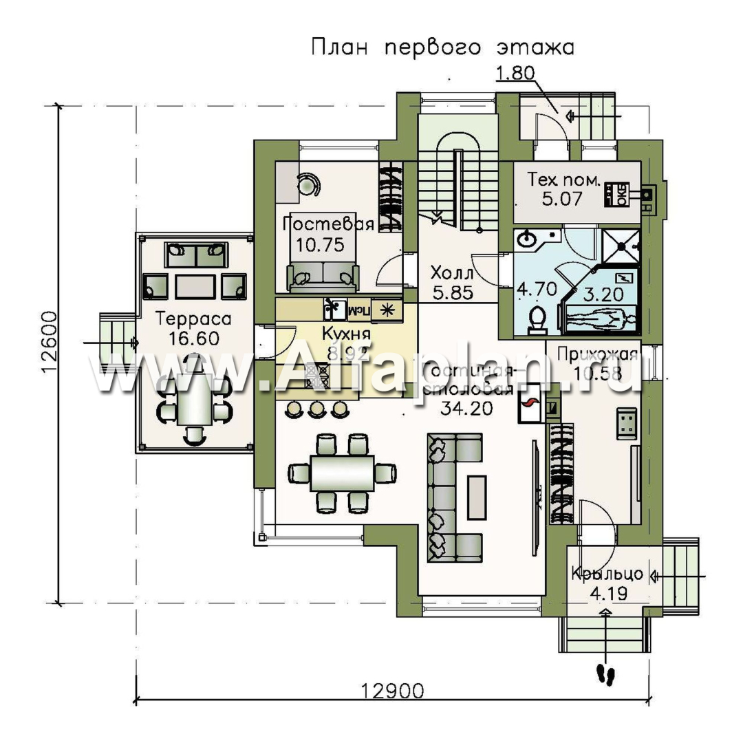 Изображение плана проекта «Печора» - проект двухэтажного дома, в современном стиле, с сауной и с террасой, мастер спальня №1