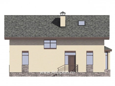 Проект дома с мансардой, планировка две спальни на 1 эт, с террасой и с эркером - превью фасада дома