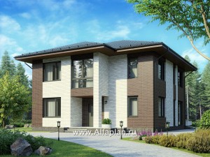 Превью проекта «Проект двухэтажного дома, планировка с кабинетом, с террасой, в современном стиле»