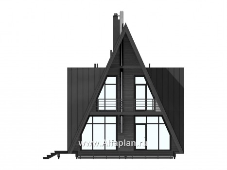 Проект дома с мансардой, каркасный дом-шалаш, с террасой и с балконом, 3 спальни, дача для отдыха - превью фасада дома
