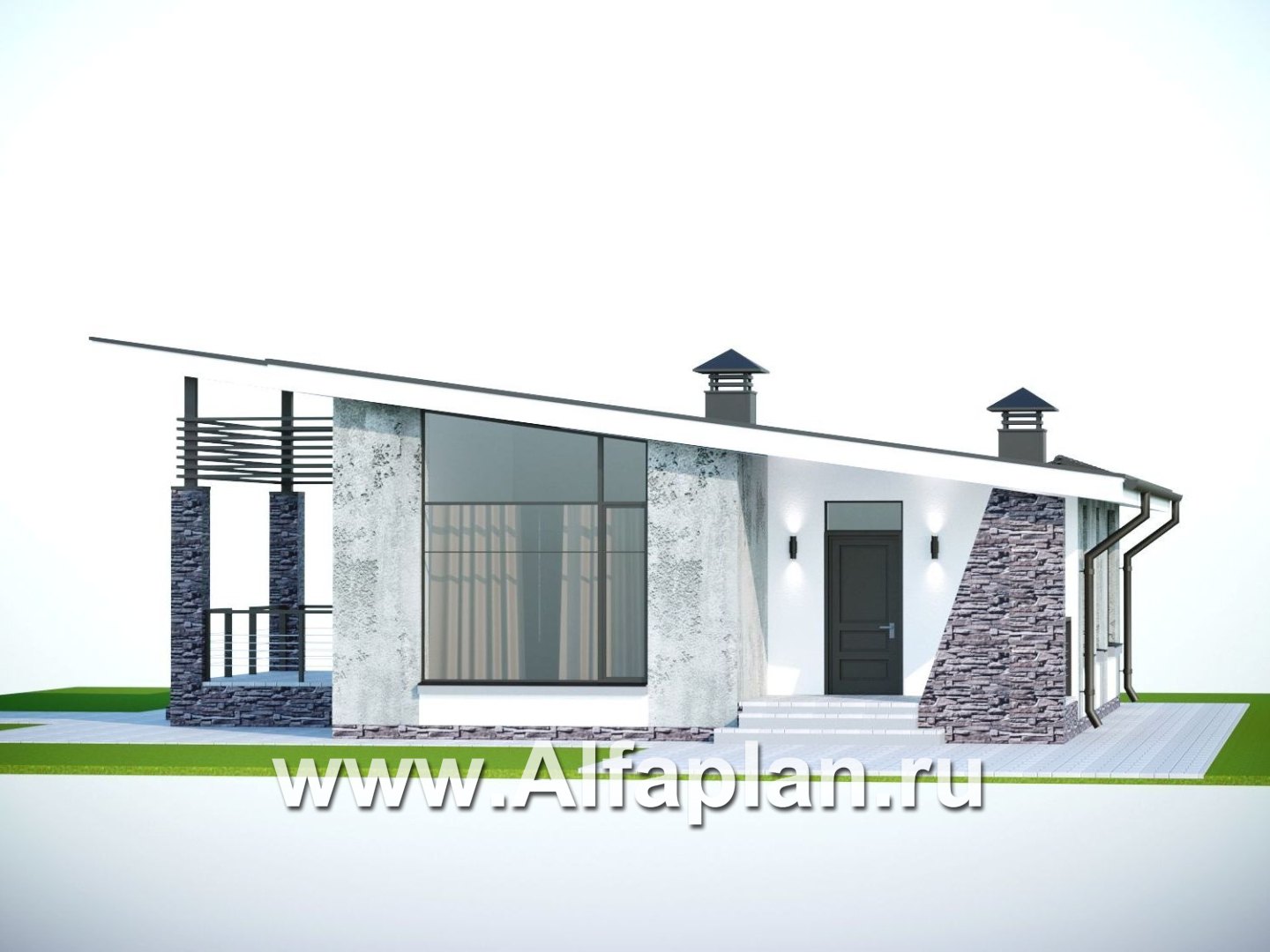 Проекты домов Альфаплан - «Корица» - проект дома с односкатной крышей, с двумя спальнями - дополнительное изображение №1