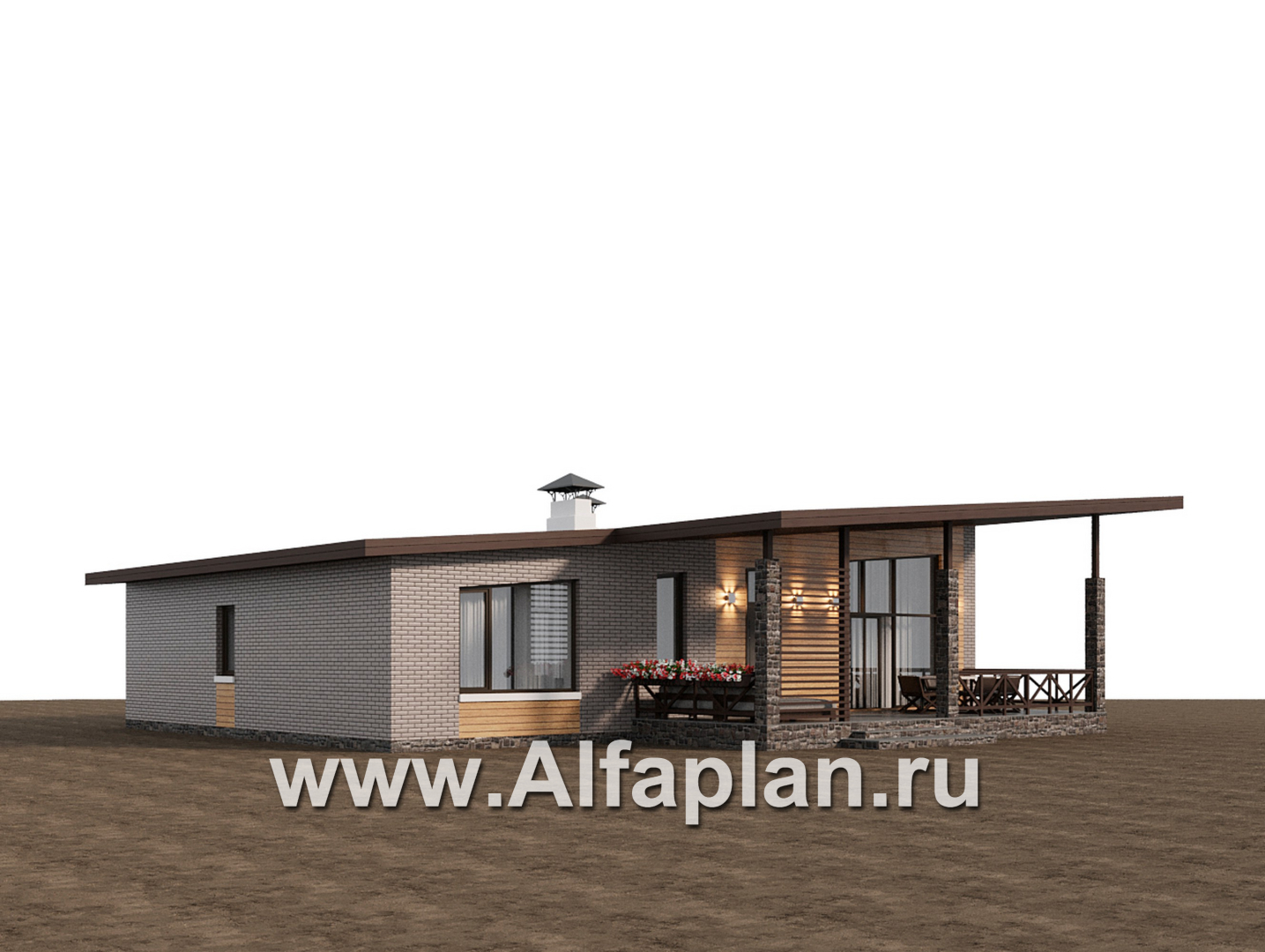 Проекты домов Альфаплан - "Стрелец" -проект современного одноэтажного дома с односкатной крышей - дополнительное изображение №2