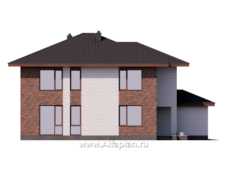 Проект двухэтажного дома, планировка с кабинетом и с гаражом, с террасой - превью фасада дома