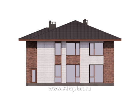 Проект двухэтажного дома, планировка с кабинетом и с гаражом, с террасой - превью фасада дома