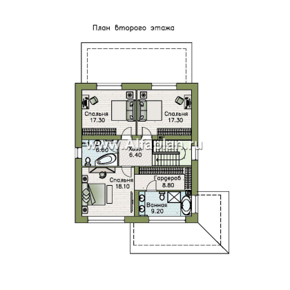 «Чистая линия» - проект дома, 2 этажа, мастер спальня, с террасой, кладовая на входе, в современном стиле - превью план дома