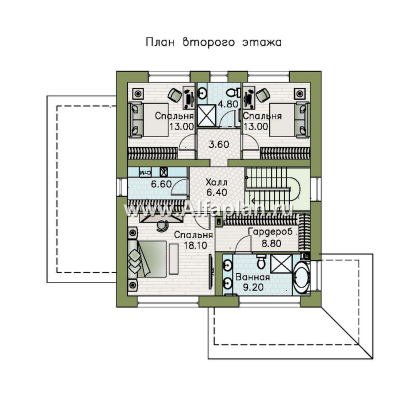 «Чистая линия» - проект дома, 2 этажа, мастер спальня, с террасой сбоку, в современном стиле - превью план дома