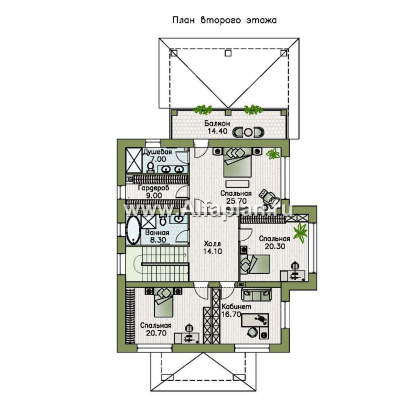 «Отражение» - проект двухэтажного дома, с террасой, мастер спальня, в современном стиле - превью план дома
