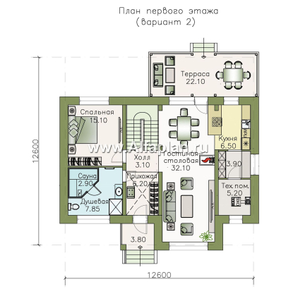 «Кассиопея» - проект дома с мансардой, с рациональной планировкой - превью план дома