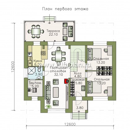 Проекты домов Альфаплан - «Кассиопея» - мансардный дом с шестью спальнями - превью плана проекта №1
