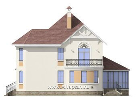 «Амбиент»- проект двухэтажного дома с эркером и с террасой, открытая планировка, в стиле замка - превью фасада дома