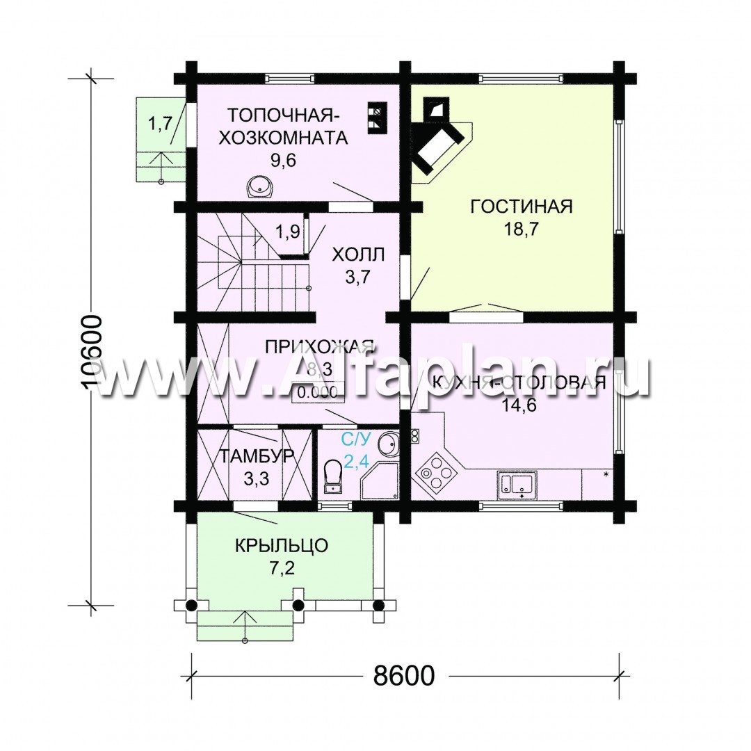 Проекты домов Альфаплан - Компактный деревянный дом - план проекта №1