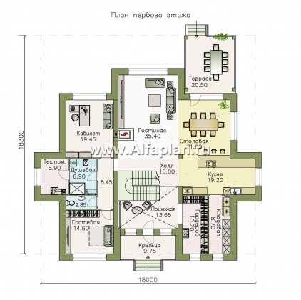 «Рейн» - проект современного двухэтажного дома, вилла со вторым светом в холле, с террасой - превью план дома