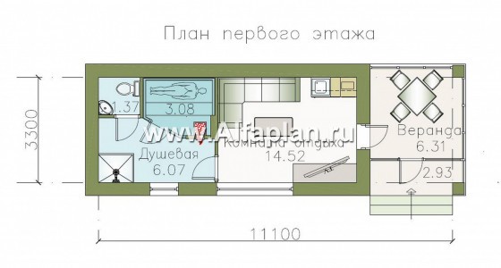 Проекты домов Альфаплан - Дом для отдыха (баня) для небольшого  участка - превью плана проекта №1