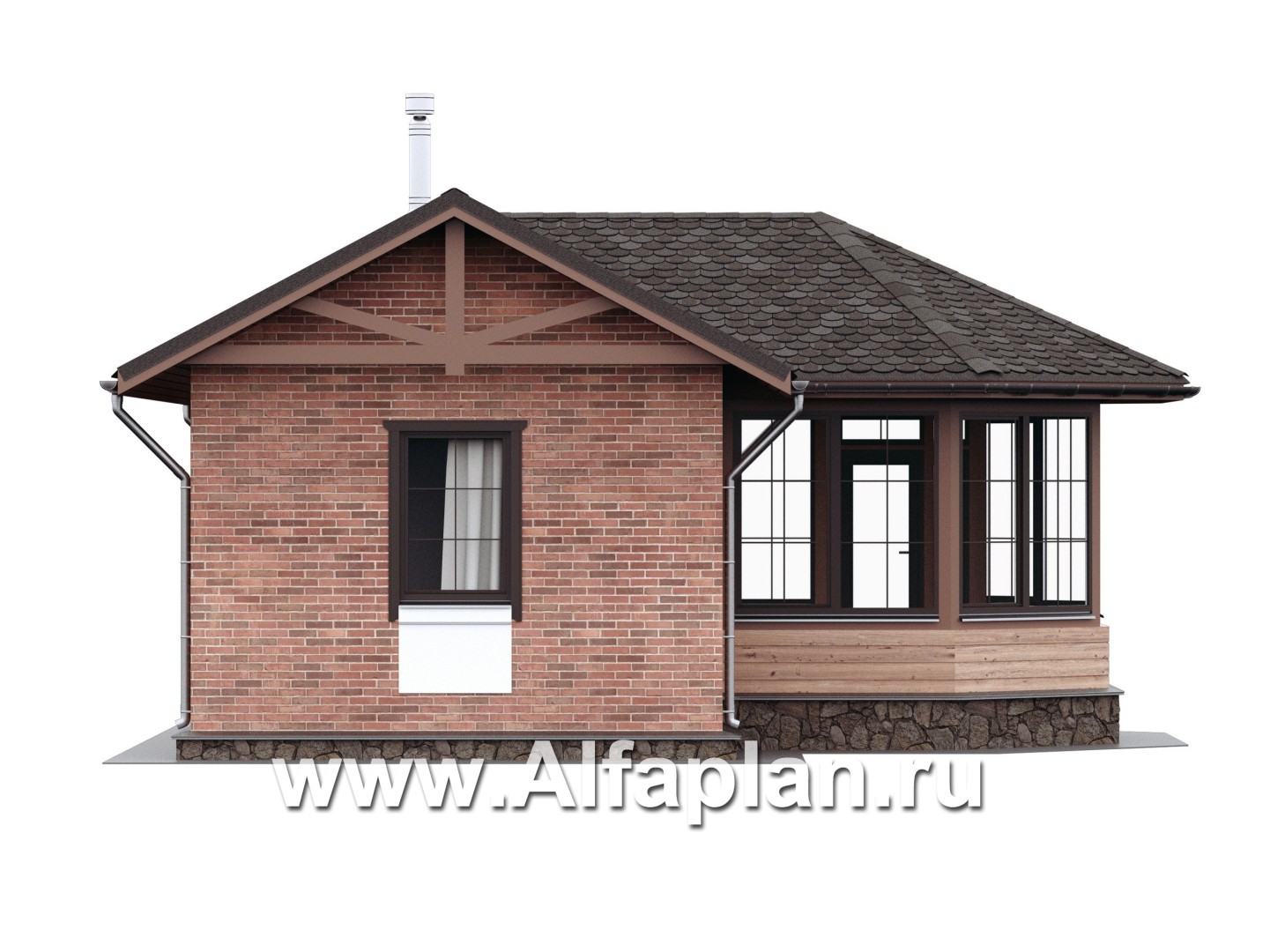 Проекты домов Альфаплан - Баня с удобной красивой верандой (беседкой) - изображение фасада №3