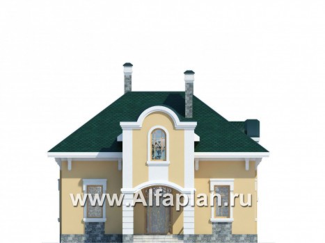 Проект дома с мансардой из газобетона, планировка 3 спальни,  в классическом стиле - превью фасада дома