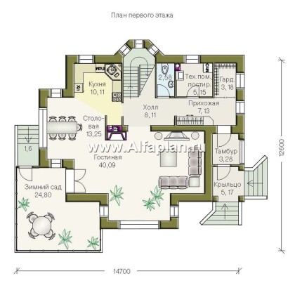 «Вита-Клаб» - проект двухэтажного дома из газобетона, планировка дома с зимним садом - превью план дома
