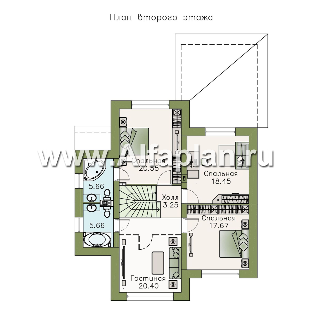 Изображение плана проекта «Вернисаж» - красивый проект двухэтажного дома, с просторной террасой, со второй гостиной на 2 эт №2