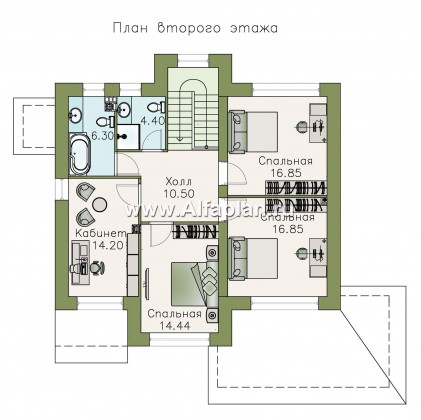 Проекты домов Альфаплан - «Светлая полоса» - современный двухэтажный коттедж с верандой - превью плана проекта №2