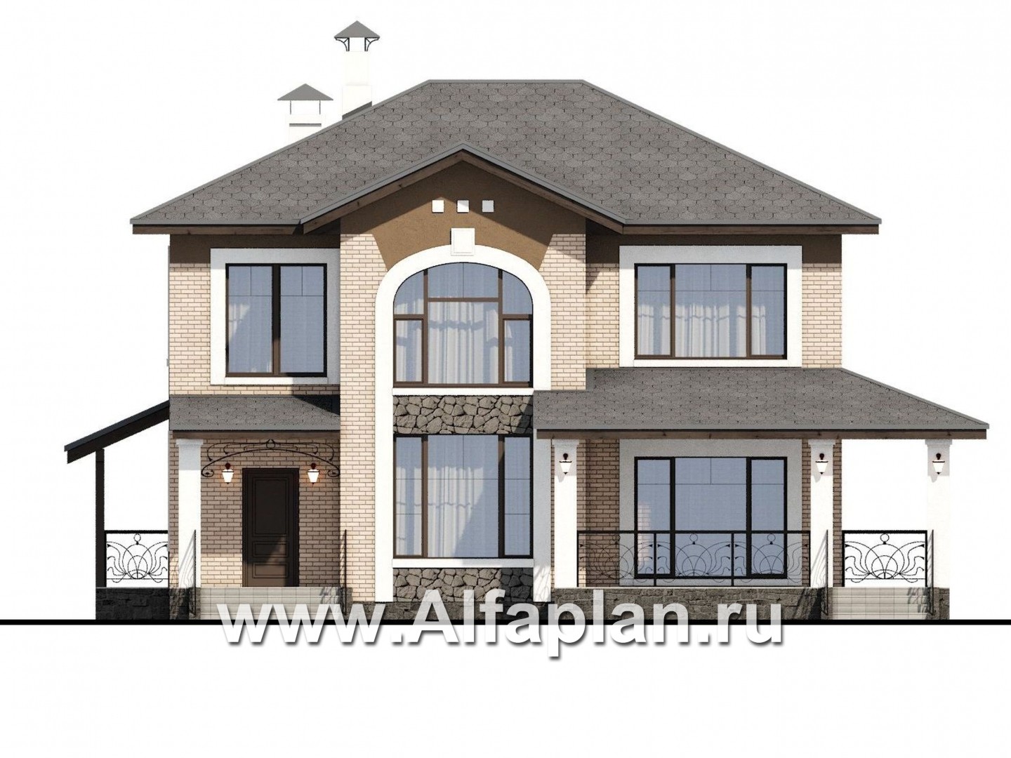 Проекты домов Альфаплан - «Арт-Нуво» - респектабельный двухэтажный дом в стиле модерн - изображение фасада №1