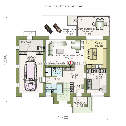 «Либезюсефрау» - проект красивого двухэтажного дома с эркером, с балконом и гаражом - превью план дома