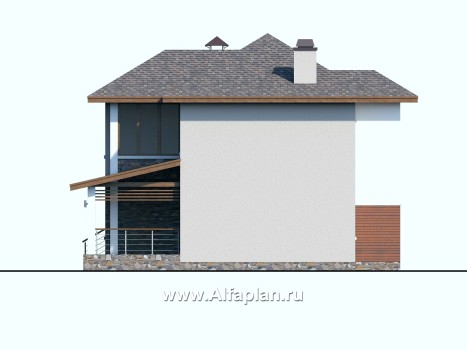 «Траектория» - проект двухэтажного дома, современный стиль, с сауной и с террасой - превью фасада дома