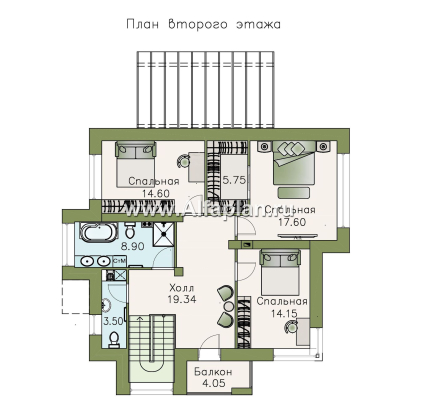 «Эндорфин» - проект двухэтажного дома, в современном стиле, планировка с сауной и с террасой - превью план дома